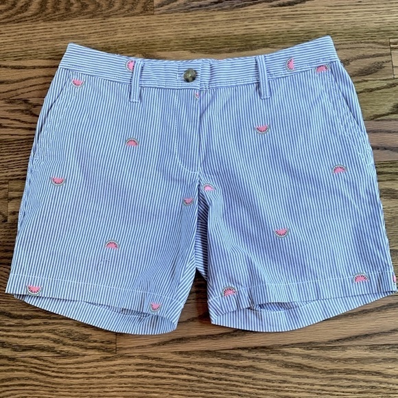 Talbots Pants - Talbots sz 2P girlfriend chino blue and white stripe w/embroidered watermelons